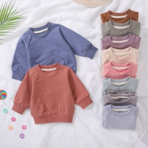 Customized Organic Bamboo Cotton Long Sleeve Kids Sweatshirt Pullover Spring Autumn Sweatsuit Children Unisex Baby Top Clothing