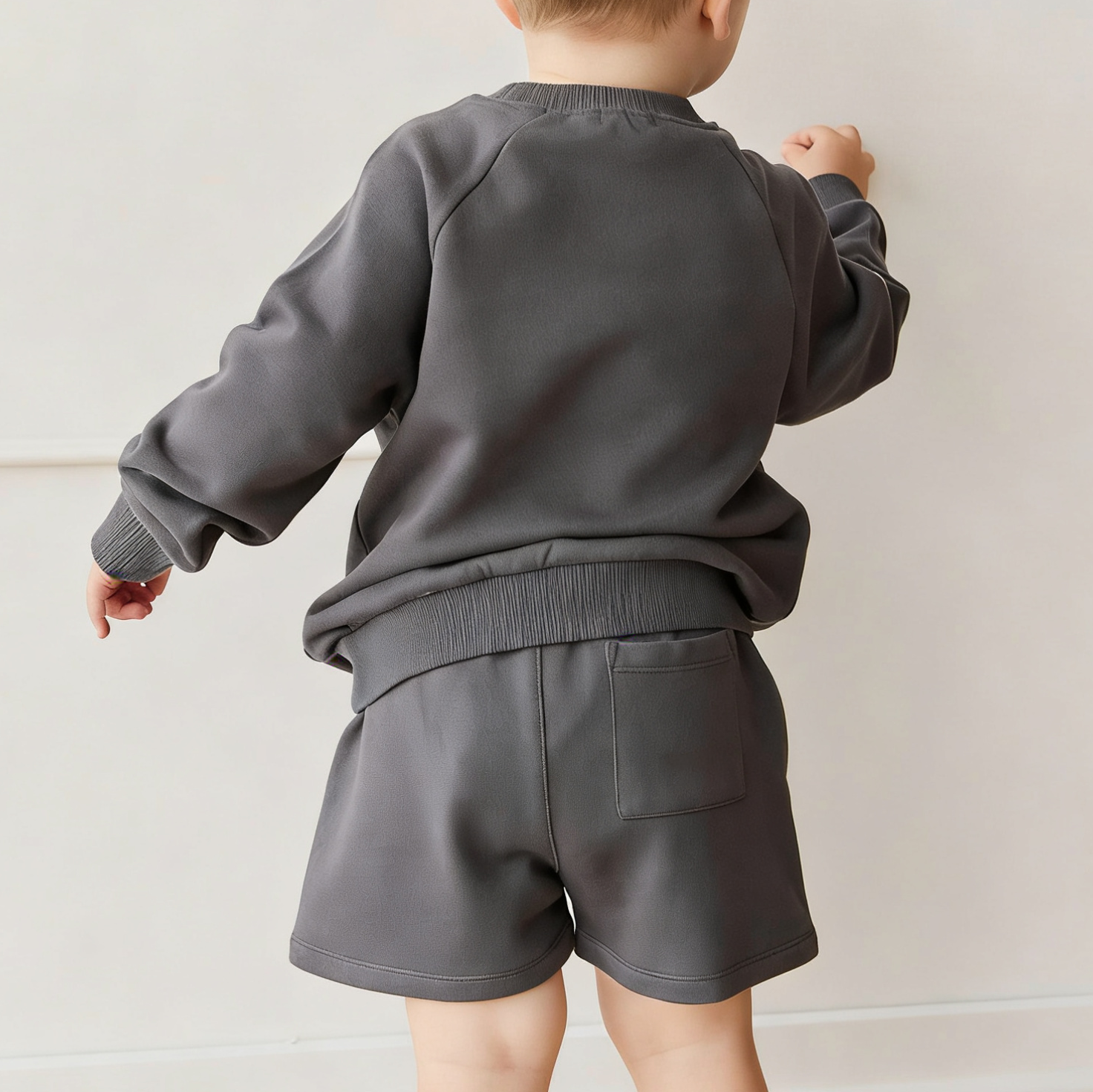 Custom Color Toddler 95% Cotton 5% Spandex Baby Crewneck 2 Piece Sweatshirt Tracksuit Set Kids Sweatshirt and Shorts Set - Image 2