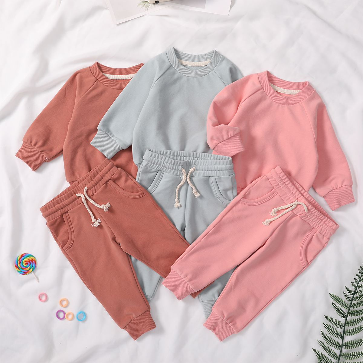 Custom Logo Kid Tollder Organic Cotton French Terry Joggers Sets Baby Children's Sweatshirt Jumper Tracksuits Hoodies for Kids