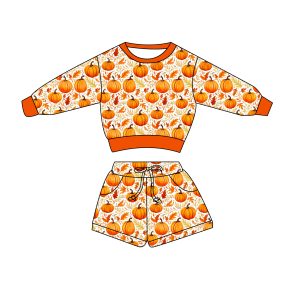 Custom Bamboo Cotton Kids French Terry Jogger Sweatsuits Plain Child Crewneck Sweatshirt 2 Piece Tracksuit Baby Sweatshirt Set