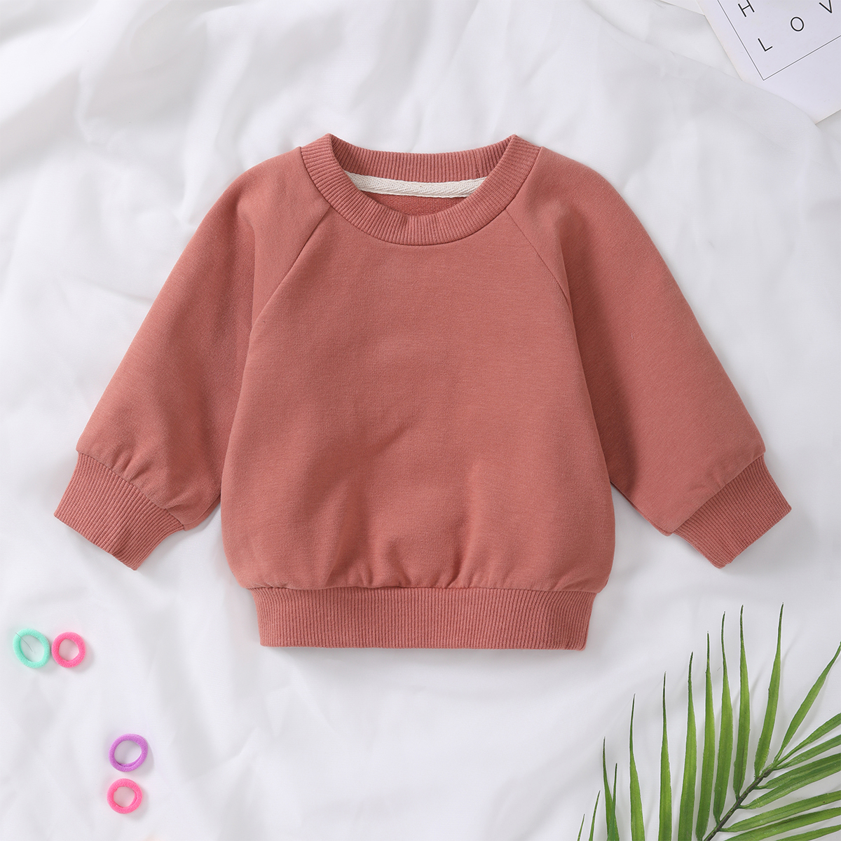Custom Spring Autumn Long Sleeve Baby Unisex Oversized Sweatshirt Solid Color T-shirt Sweatshirt Crew Neck Tops Toddler Pullover - Image 3