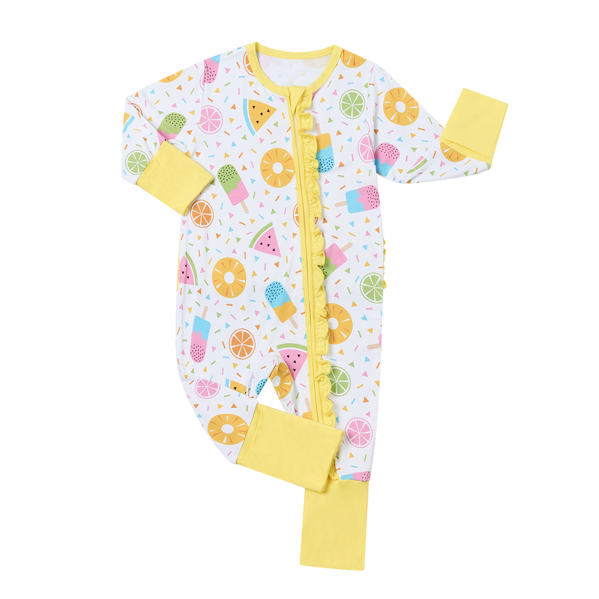 High Quality Pattern Toddler Romper Sleepwear Two Way Zipper Butts Ruffle Footie Onesie Jumpsuit Long Sleeve Pjs Baby Bodysuit - Image 4