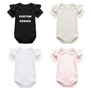 High Quality Organic Bamboo Newborn Unisex Onesie Short Sleeve Ruffle Children Plain Bodysuit Sleeper Nightwear Baby Romper