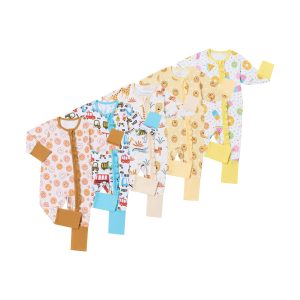 High Quality Pattern Toddler Romper Sleepwear Two Way Zipper Butts Ruffle Footie Onesie Jumpsuit Long Sleeve Pjs Baby Bodysuit