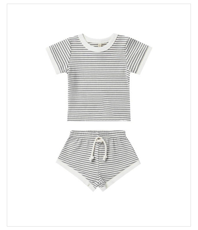 Outdoor Cotton Kids Summer Short Sleeve T-shirts and Shorts Two Piece Clothing Set Infant Cotton Clothes Casual Baby Ribbed Set