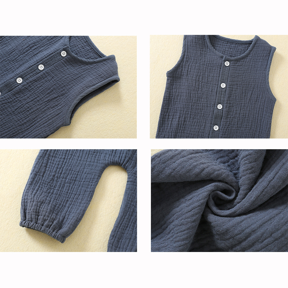 OEM Newborn Baby Outfit Baby Muslin Cotton Sleeveless Romper Bodysuit Solid Color Infant Jumpsuit Summer Baby Pajamas Onesies - Image 2