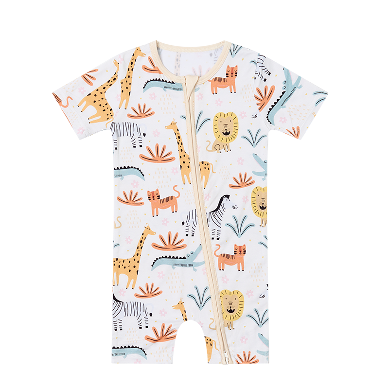 Custom Print Bamboo Spandex Baby Double Zipper Short Sleeve Romper Pajamas Sleeper Clothes - Image 2