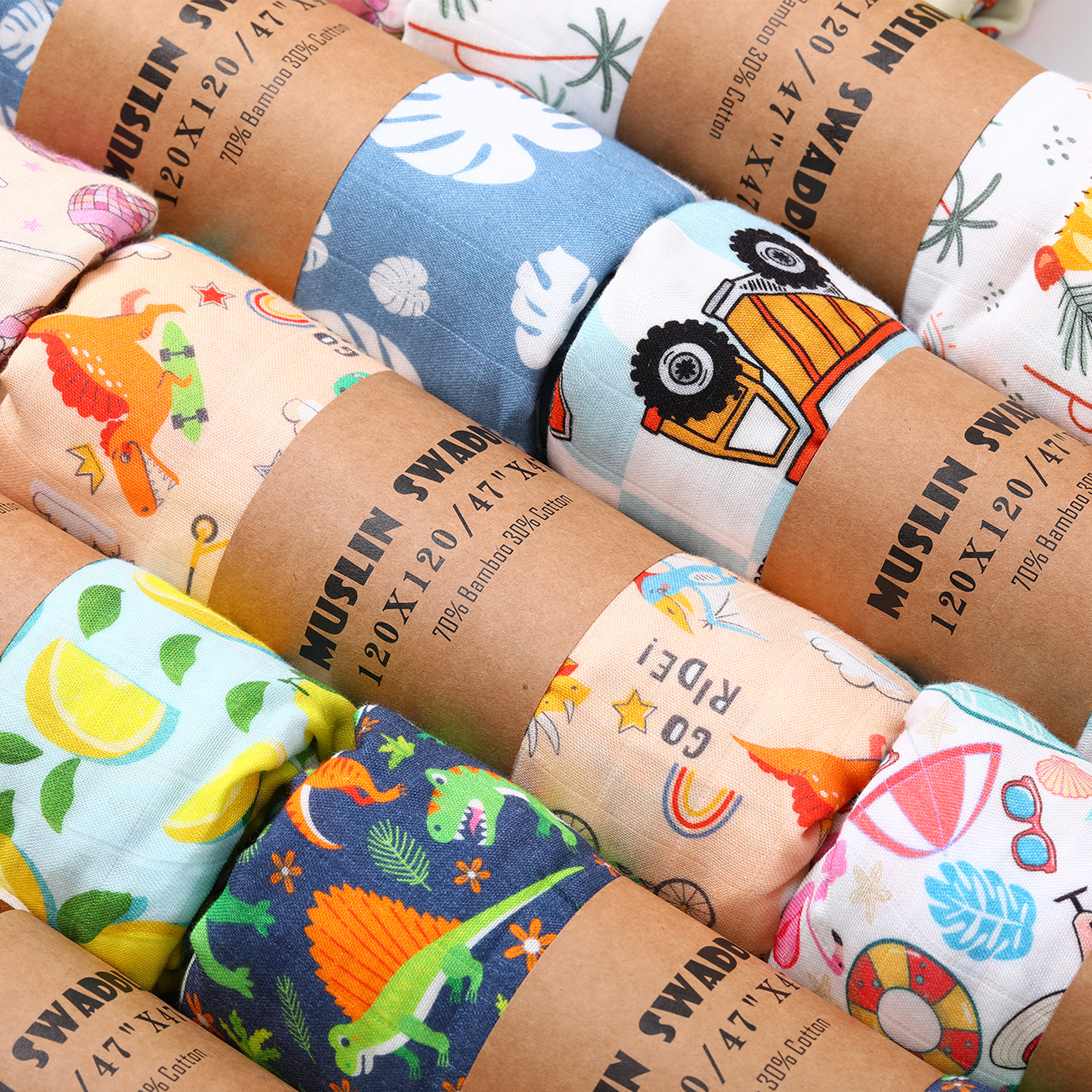 Wholesale 70% Bamboo 30% Cotton Infant Swaddle Wrap Blanket Newborn Receiving Blanket Printed Muslin Gauze Swaddle Blankets - Image 3