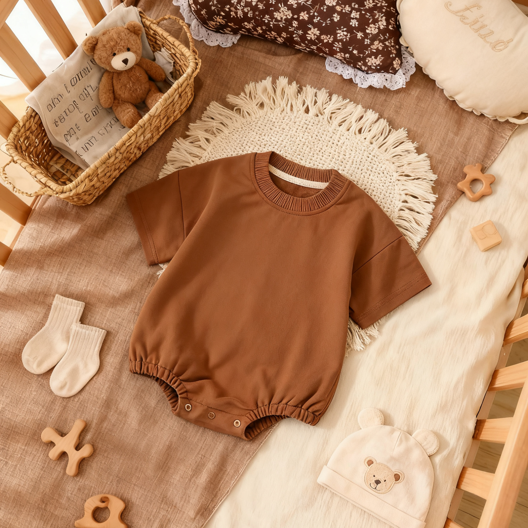 Custom Toddler Bubble Sweatshirt Newborn Short Sleeve Bodysuit Romper French Terry Organic Cotton Oversized Baby Bubble Rompers