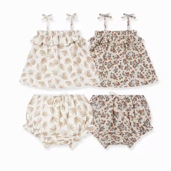 Toddler Girls Clothes Sets Straps Design Summer Sleeveless Bamboo Fabric Newborn Baby Girl Clothing Sets - Image 6