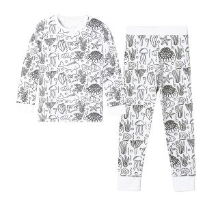 Customize DIY Kid Coloring Pajamas Hand Painted Homewear 2 Pcs Set 100% Organic Cotton Graffiti Pajama Coloring Pajamas for Kids