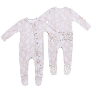Custom Flounce Baby Girl Bamboo Anti-Slip Onesie Footed Sleeper Infant Romper Jumpsuit Newborn Clothes Zip Footie Pajamas Onesie