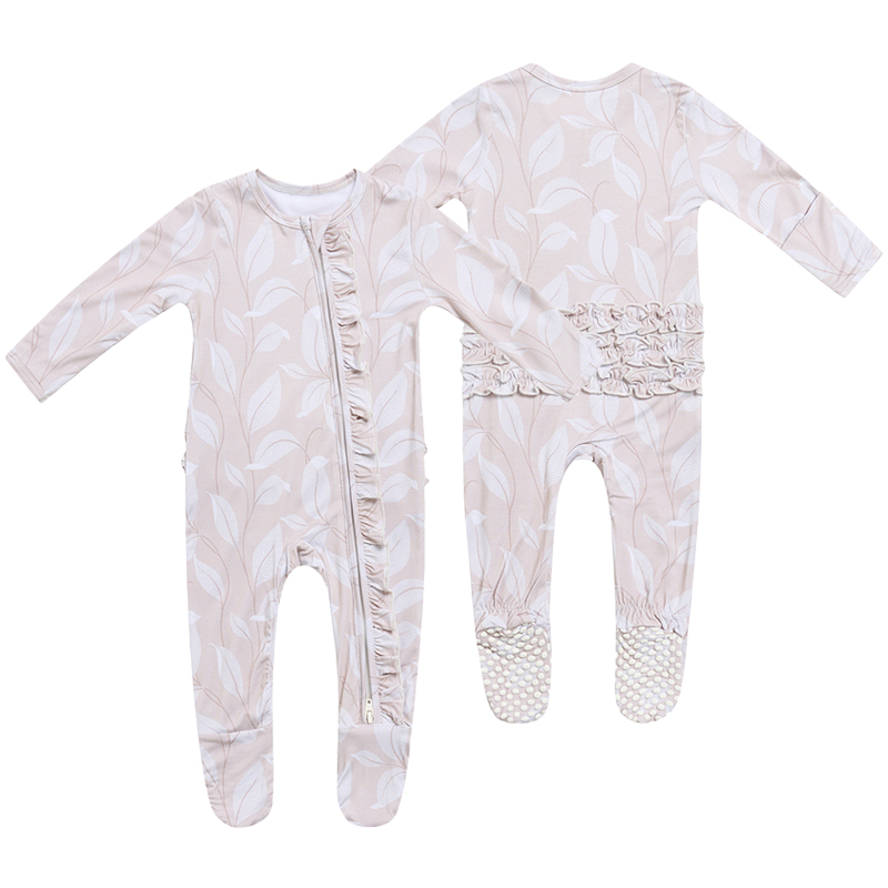 Custom Flounce Baby Girl Bamboo Anti-Slip Onesie Footed Sleeper Infant Romper Jumpsuit Newborn Clothes Zip Footie Pajamas Onesie