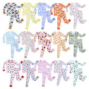 Custom Print Baby Clothing Set Bamboo Two Pieces Pajamas Sleepwear Toddler Kid Pjs