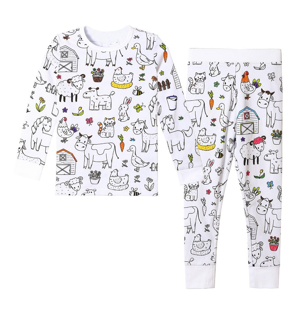 Customize Bamboo Unisex Children's Cartoon Graffiti Interesting Pajama Two Piece Set Home Comfort Wear Kids DIY Coloring Pajamas - Image 3