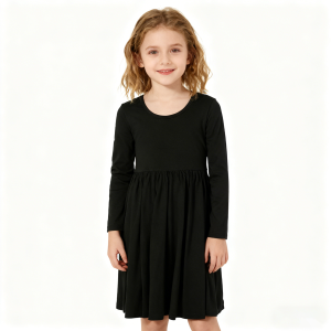 Boutique Long Sleeve Summer Organic Bamboo Girls Twirl Dresses Ballerina Neckline Breathable Children Baby Girls Clothes Dresses