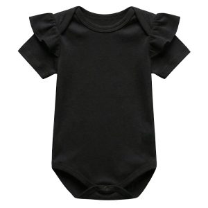 Custom Organic Bamboo Baby Romper Bodysuit Solid Short Sleeve Ruffle Newborn Breathable Onesie Pajama Clothes Infant Jumpsuit