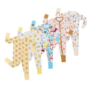 Custom Print Baby Kids Bamboo Pajamas Onesie Infant Rompers Clothes 95%Bamboo 5%Spandex Toddler Sleepwear Clothing for Baby