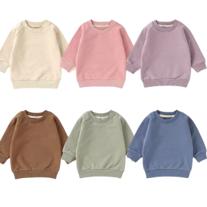 Customized Organic Cotton Baby Sweatshirt Pullover for Newborn Long Sleeve Solid O-neck Sweatshirt Tracksuits T-Shirts