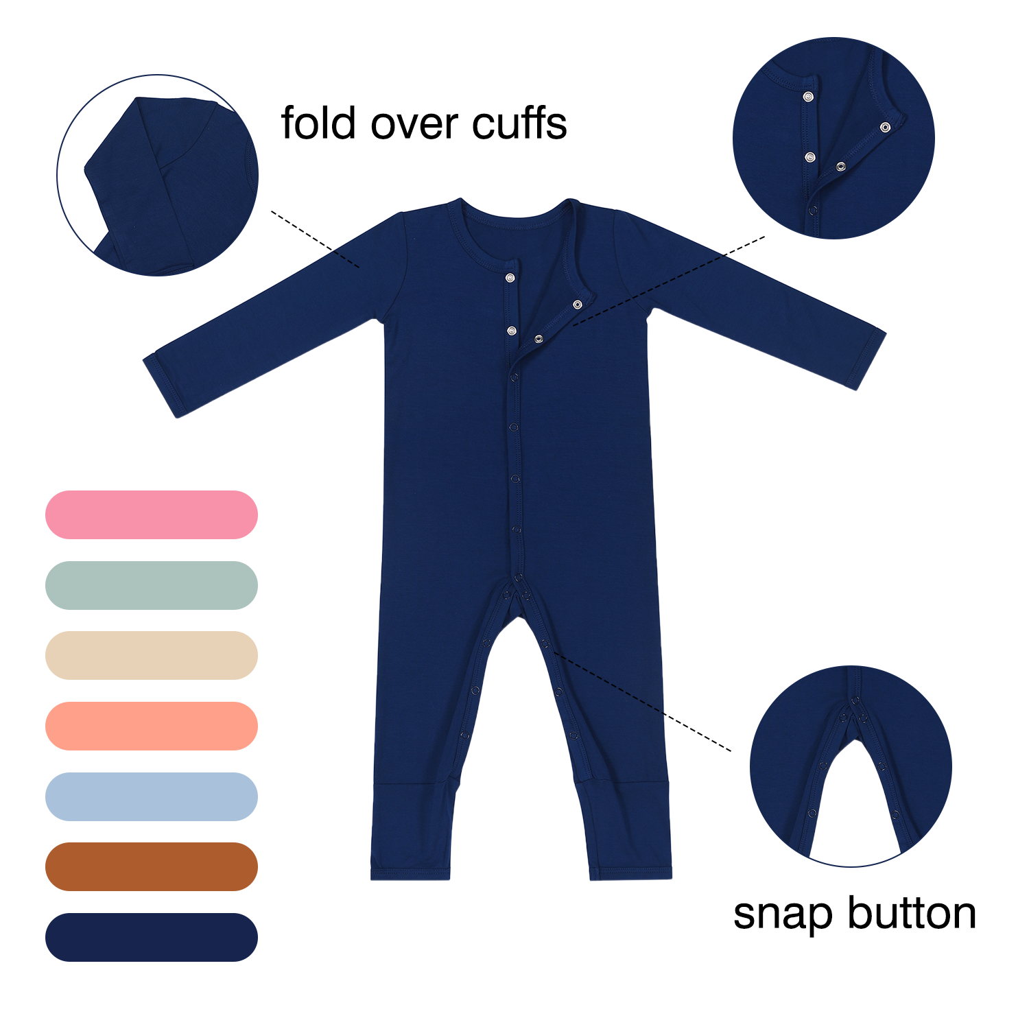 Custom Solid Organic Bamboo Baby Romper Clothes Snap Button Closure Long Sleeve Jumpsuit Outfit Pajamas Sleeper Infant Onesie - Image 2