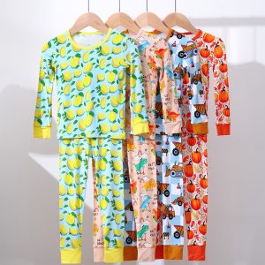 Custom 95% Bamboo 5% Spandex Kids Clothes Outfit Sets Baby Kids 2 Pcs Set Long Sleeve Pjs Sleepwear Children Pajamas Sleepsuit