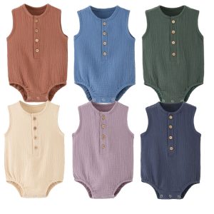 Muslin Baby Sleeveless Rompers Clothes 100% Organic Cotton Gauze Fabric Clothing Newborn Infant One-piece Bodysuit Baby Onesies