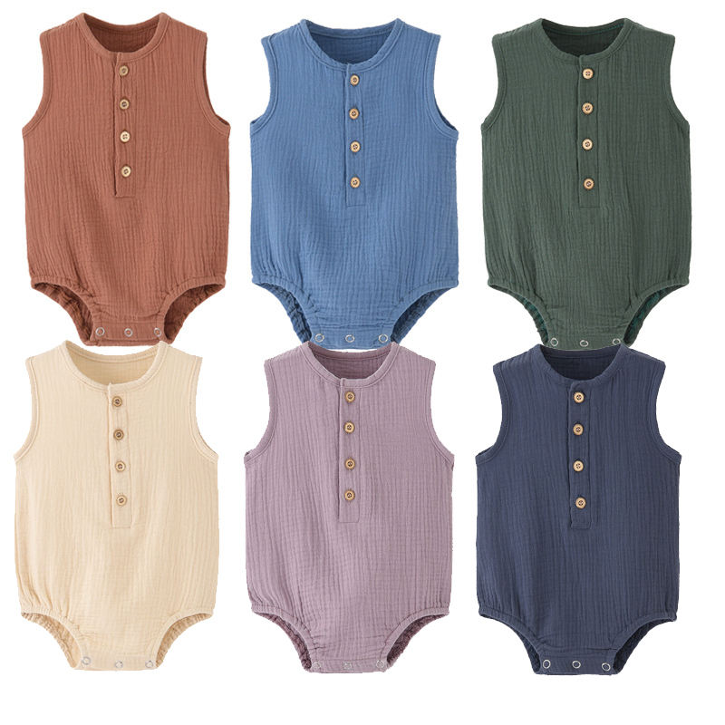 Muslin Baby Sleeveless Rompers Clothes 100% Organic Cotton Gauze Fabric Clothing Newborn Infant One-piece Bodysuit Baby Onesies