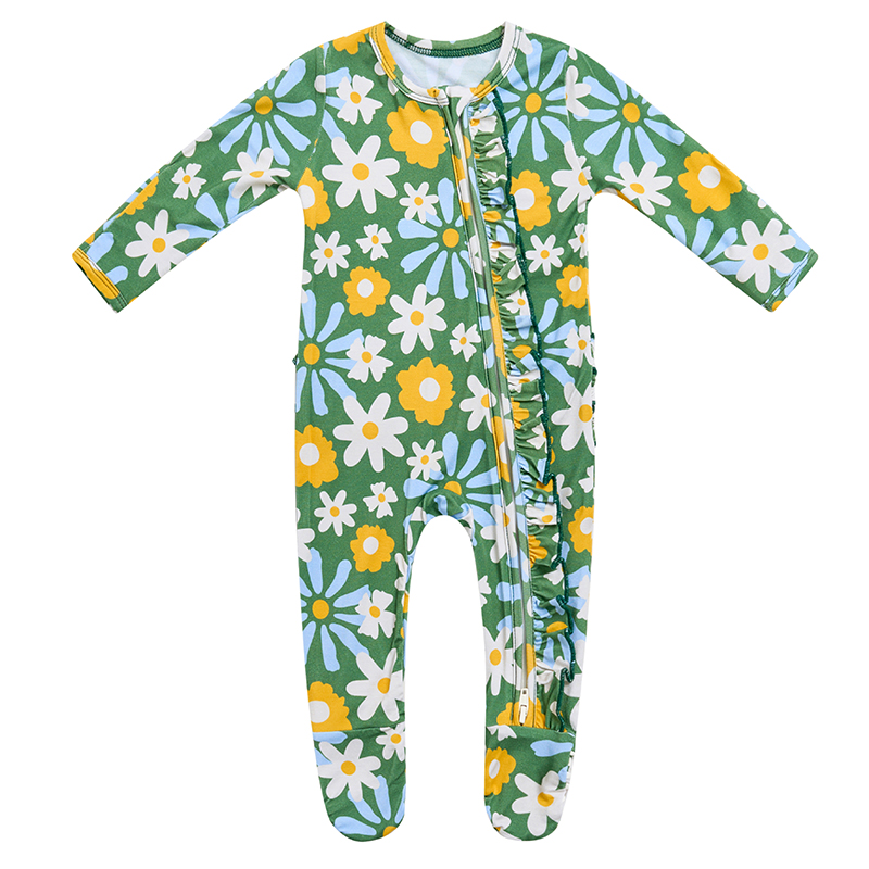 Custom Flounce Baby Girl Bamboo Anti-Slip Onesie Footed Sleeper Infant Romper Jumpsuit Newborn Clothes Zip Footie Pajamas Onesie - Image 2
