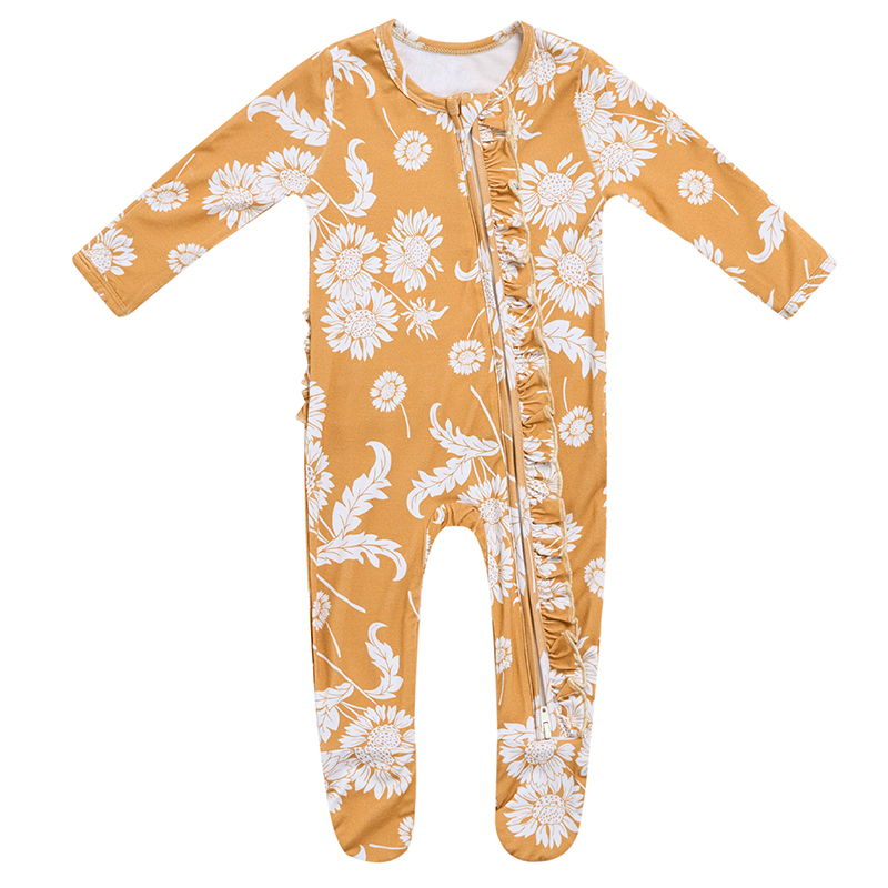 Custom Flounce Baby Girl Bamboo Anti-Slip Onesie Footed Sleeper Infant Romper Jumpsuit Newborn Clothes Zip Footie Pajamas Onesie - Image 5