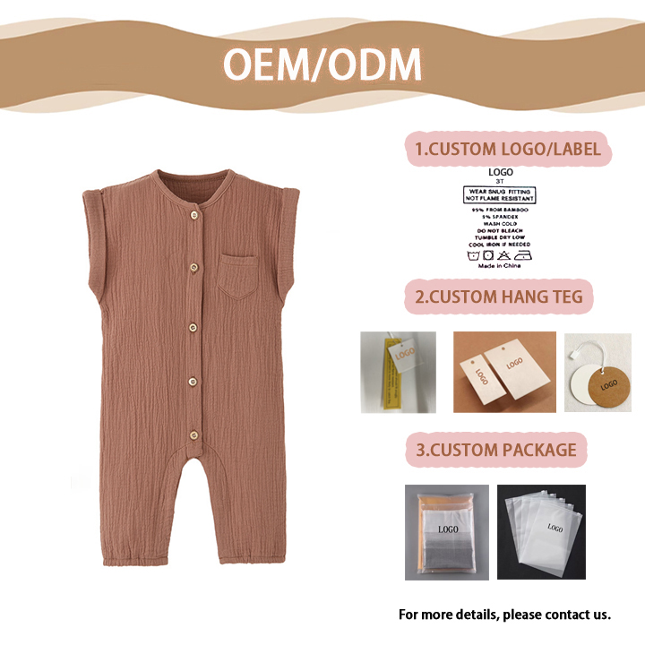 Muslin Infant Bodysuit Newborn Sleeveless Sleepwear Toddlers Onesies Pajamas 100% Organic Cotton Gauze Baby Jumpsuit Rompers - Image 5