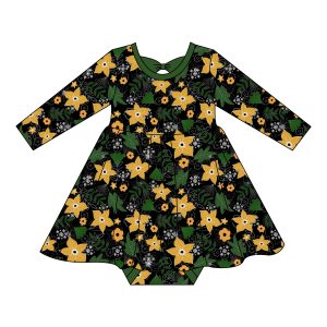 Customized Printing Bamboo Baby Romper Twirl Dress Soft Long Sleeve Back Bow Sister Clothes Onesie Children Girls Bodysuit Dress