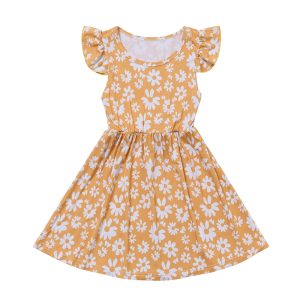 Custom New Born Baby Girl Clothes 95% Bamboo and 5% Spandex Sleeveless Twirl Dress Baby Summer Dresses Kids Dress for Baby Girl