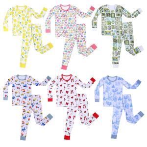 Custom Organic Bamboo Children Sleepwear Pajamas Printed Pattern Baby Kid Pajamas Clothes 2pcs Set Long Sleeve Infant Homewear