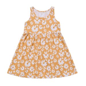 Customized Printing Children Sleeveless Bamboo Twirl Dress Toddler Floral Summer Dress Bamboo Dress for Kids