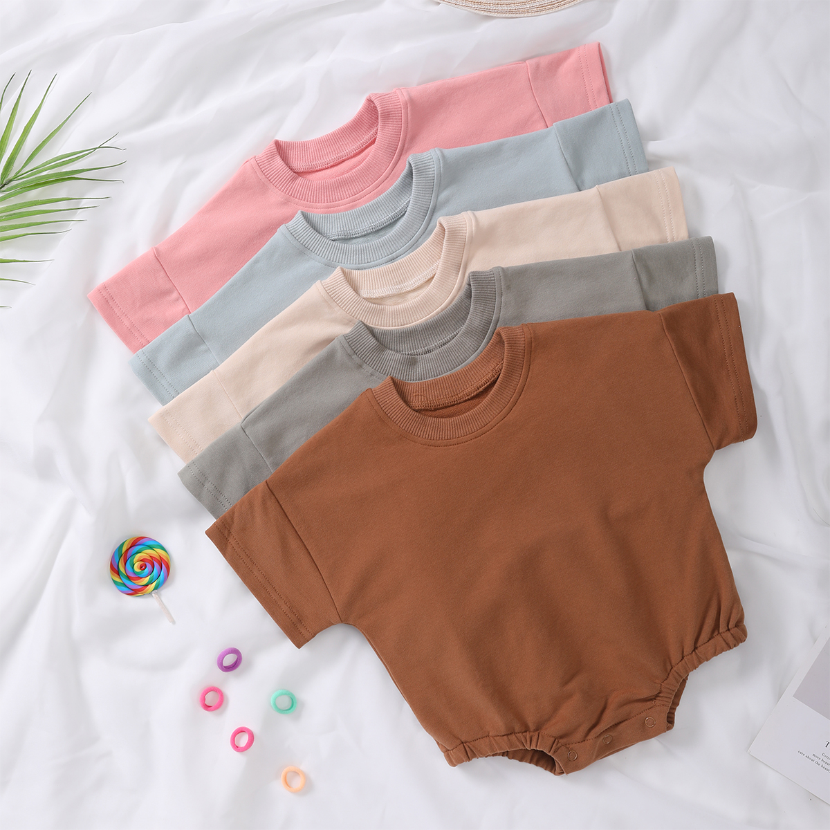 Manufacturer Baby Sweatshirt Bodysuit Short Sleeve with Snap Button Breathable Soft Summer Organic Cotton Bubble Romper Clothing - Image 4