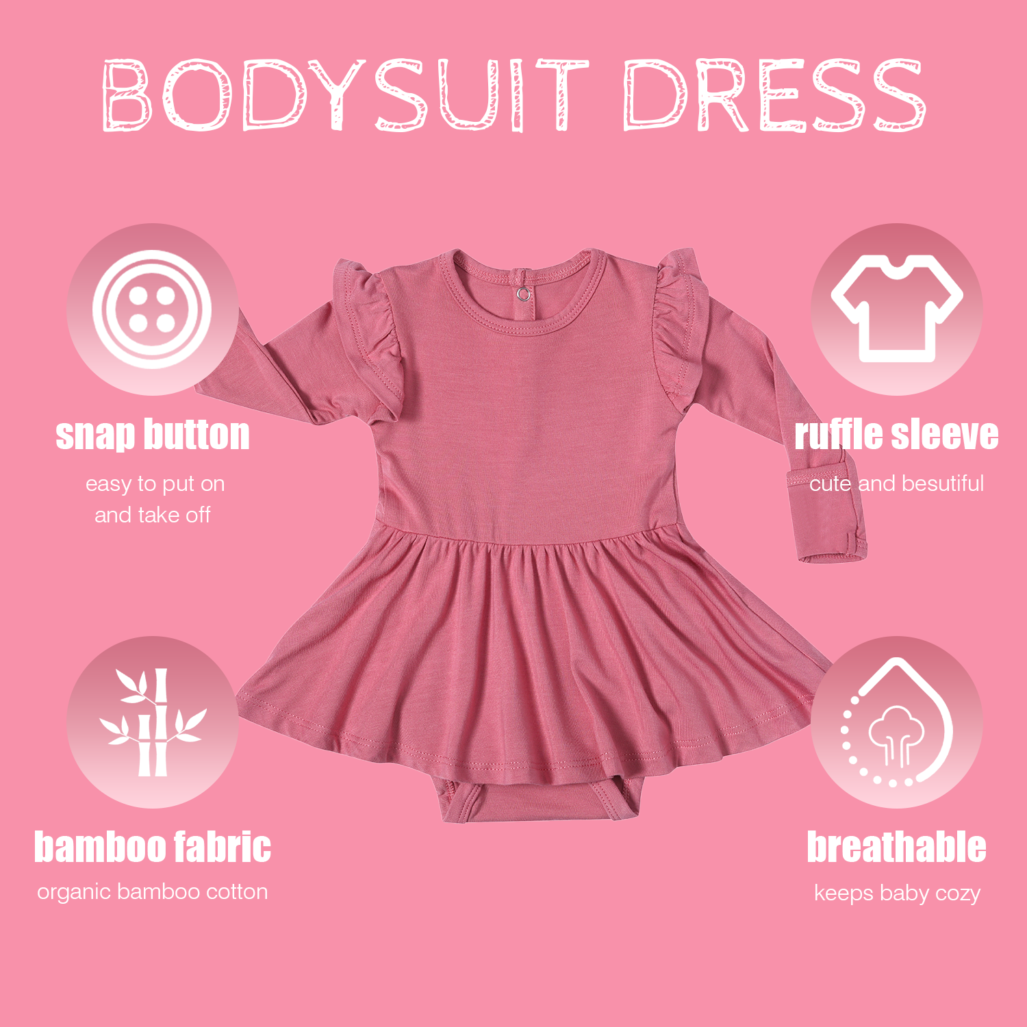 High Quality Baby Girls Onesie Dress Custom Bamboo Bodysuit Toddler Ruffle Shoulder Long Sleeve Casual Bodysuit Twirl Dress - Image 3