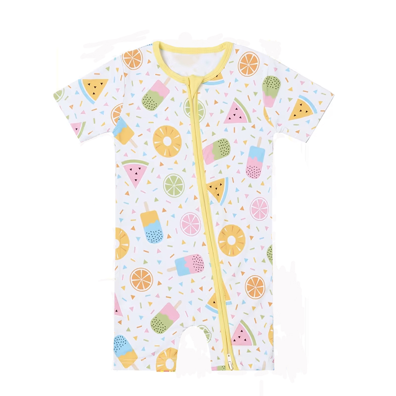 Custom Printing Summer Bamboo Baby Boys Girls Pajamas Toddlers Onesie Short Sleeve Newborn Baby Zip Sleepwear Rompers - Image 2