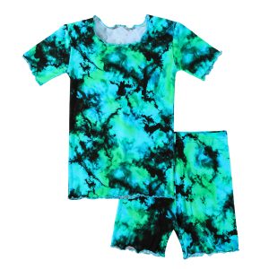 OEM Bamboo Children Clothes Short Sleeve T-Shirt and Shorts 2 Piece Set Tie Dye Baby Girls Boys Clothes Bamboo Pajamas for Kids