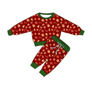 Christmas Organic Bamboo Cotton French Terry Two-piece Baby Clothing Sets Children Jogger Set Kid Tracksuits Custom Sweatsuit