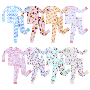 Wholesale Soft Bamboo Fabric Kid Pajamas Set 2pcs Customized Pattern Long Sleeve Long Pants Baby Unisex Pajamas Clothing Set