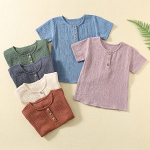 Muslin Baby Girls and Boys T-shirts Short Sleeve Kids Top Organic 100% Cotton Tshirt Muslin T Shirt for Boy Toddler Summer Shirt