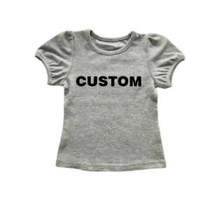 Customized Organic Cotton Short Puff Sleeve Toddler T Shirt Children Unisex Solid Breathable Pullover Clothes Baby T-shirt
