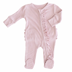 Wholesale Newborn Plain Waffle Long Sleeve Bodysuit Pajama Two Way Zipper Casual Children Homewear Onesie Baby Ruffle Romper