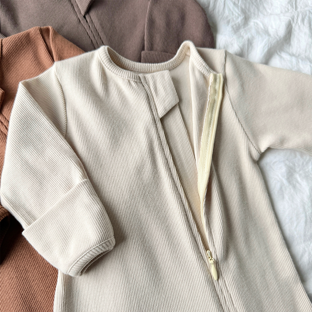 Wholesale Cotton Spandex Two Way Zipper Solid Baby Romper Long Sleeve One Piece Bodysuit Sleeper Onesie Children Jumpsuit Pajama - Image 6