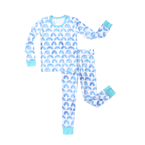 Custom 95% Bammbo 5% Spandex Baby Unisex Pajama Set Clothes 2pcs Printing Long Sleeve Casual Pyjama Sleepwear Children Pajamas