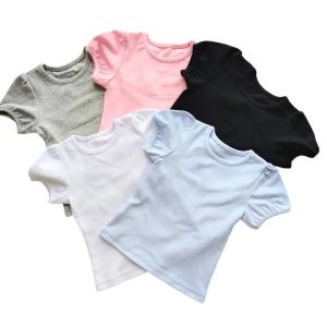 Hot Selling Organic Cotton Short Puff Sleeve Baby Unisex Casual T Shirt Breathable Children Solid Clothes Toddler T Shirt