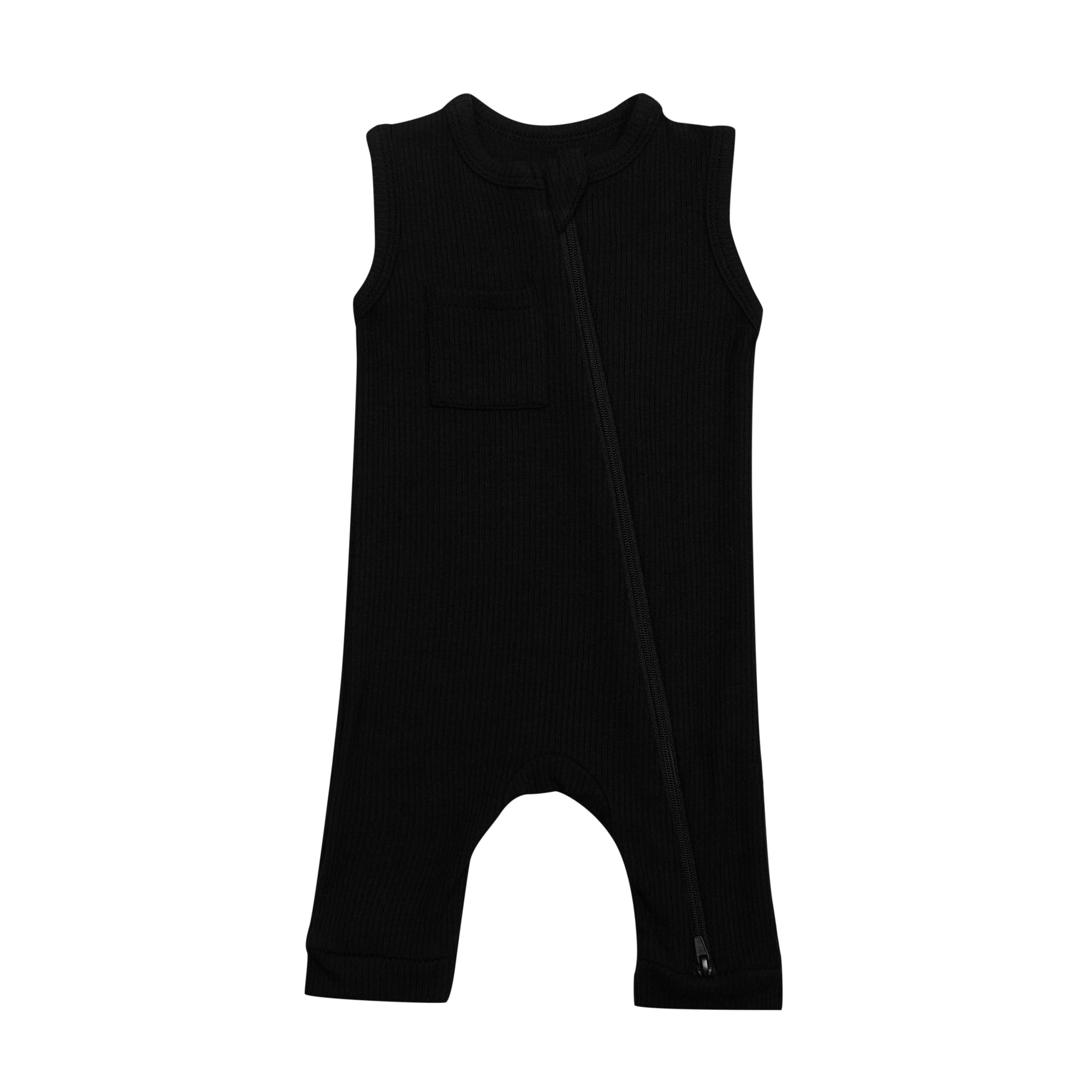 High Quality Solid Baby Romper Sleeveless Ribbed One Piece Sleepwear Pajama Bodysuit Two Way Zipper Sleeper Cloth Infant Onesie