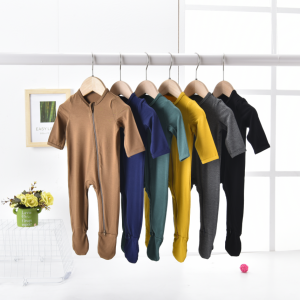 Bamboo Viscose Spandex Unisex Baby Infant Footie Zipper Onesie Rompers Clothes Kid Toddler Jumpsuit Sleepwear Pajamas Clothing