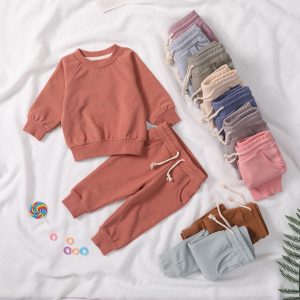 Custom Unisex Organic Bamboo Cotton Two-piece Kids Clothing Sets French Terry Baby Jogger Set Kid Tracksuits Bamboo Sweatshirt