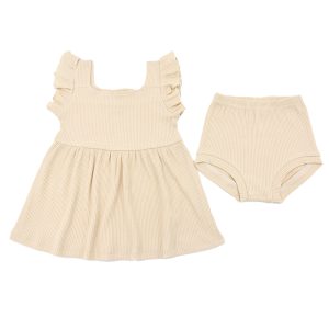 Cotton Ruffle Sleeveless Infant Baby Dress Set New Born Baby Girl Summer Dresses Set Baby Dress with Bloomers